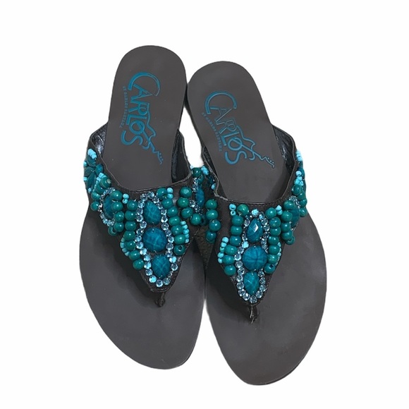Carlos Santana Turquoise and Brown Beaded Sandals - Picture 1 of 10